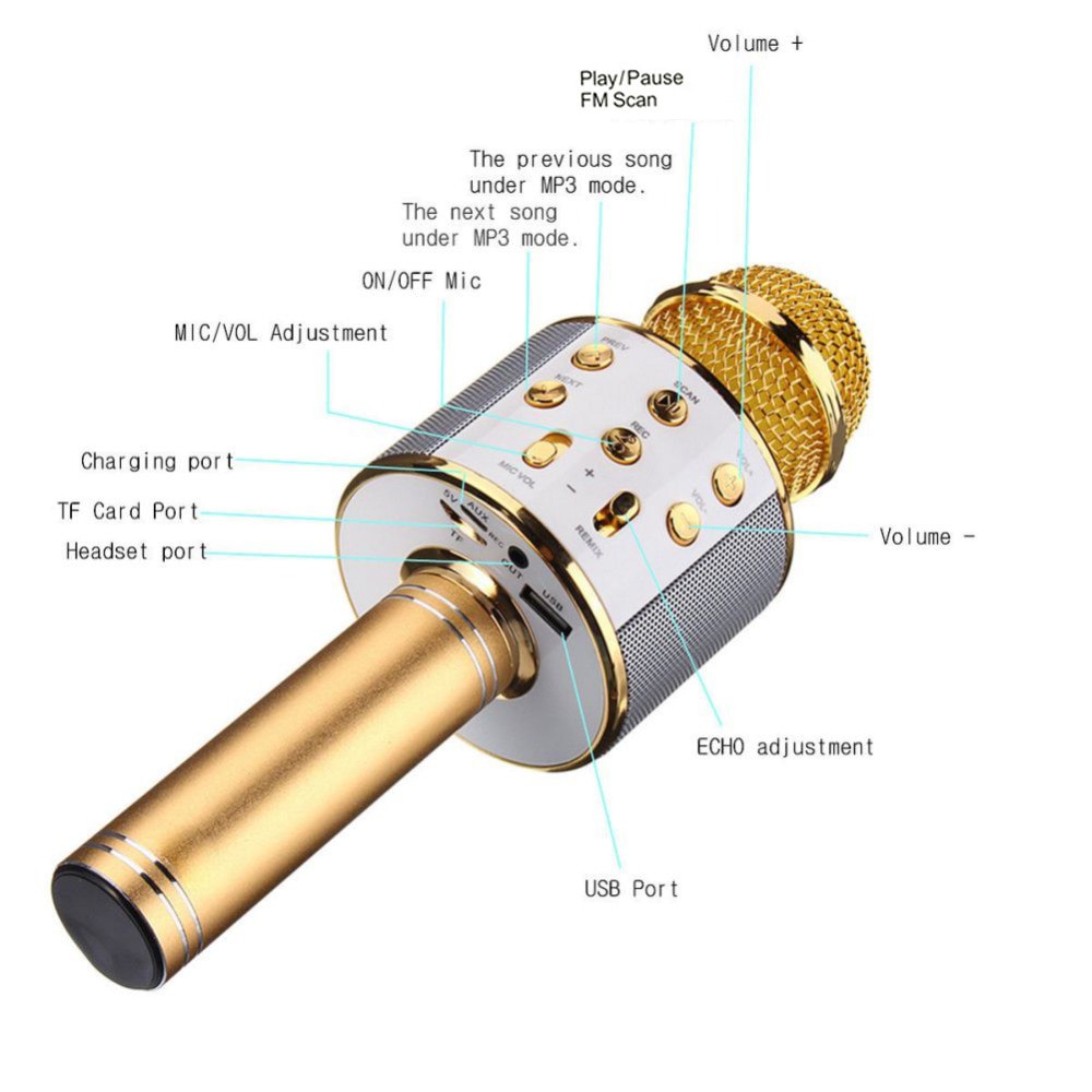 Micro Hát Karaoke Kiêm Loa Bluetooth Không Dây WS 858 Âm Vang