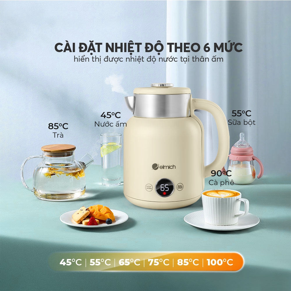 Ấm siêu tốc Elmich KEE 8456 (Mầu Vàng/ Xanh Lá/ Xanh Nhạt, Công suất 2.200W, Bảo hành 3 năm)