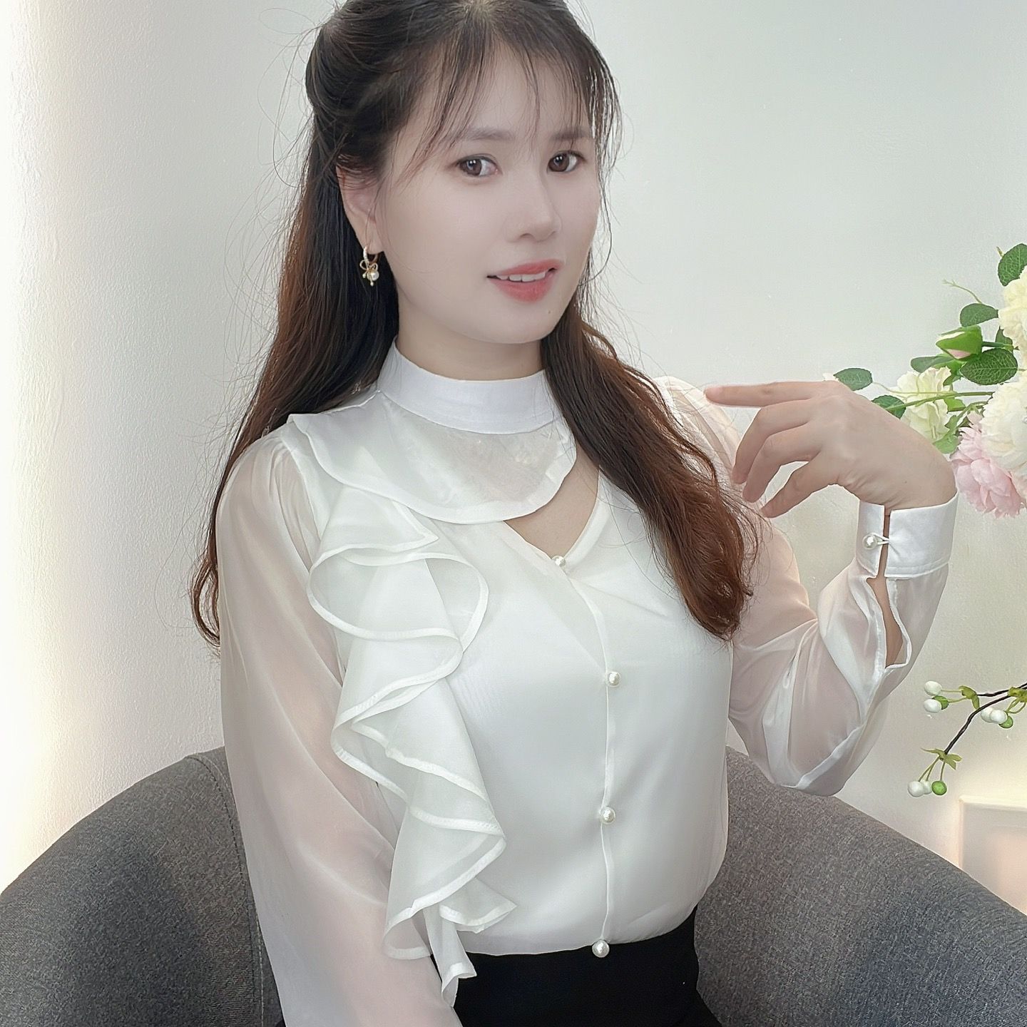 AN32- ÁO KIỂU CÔNG SỞ BÈO 1 BÊN