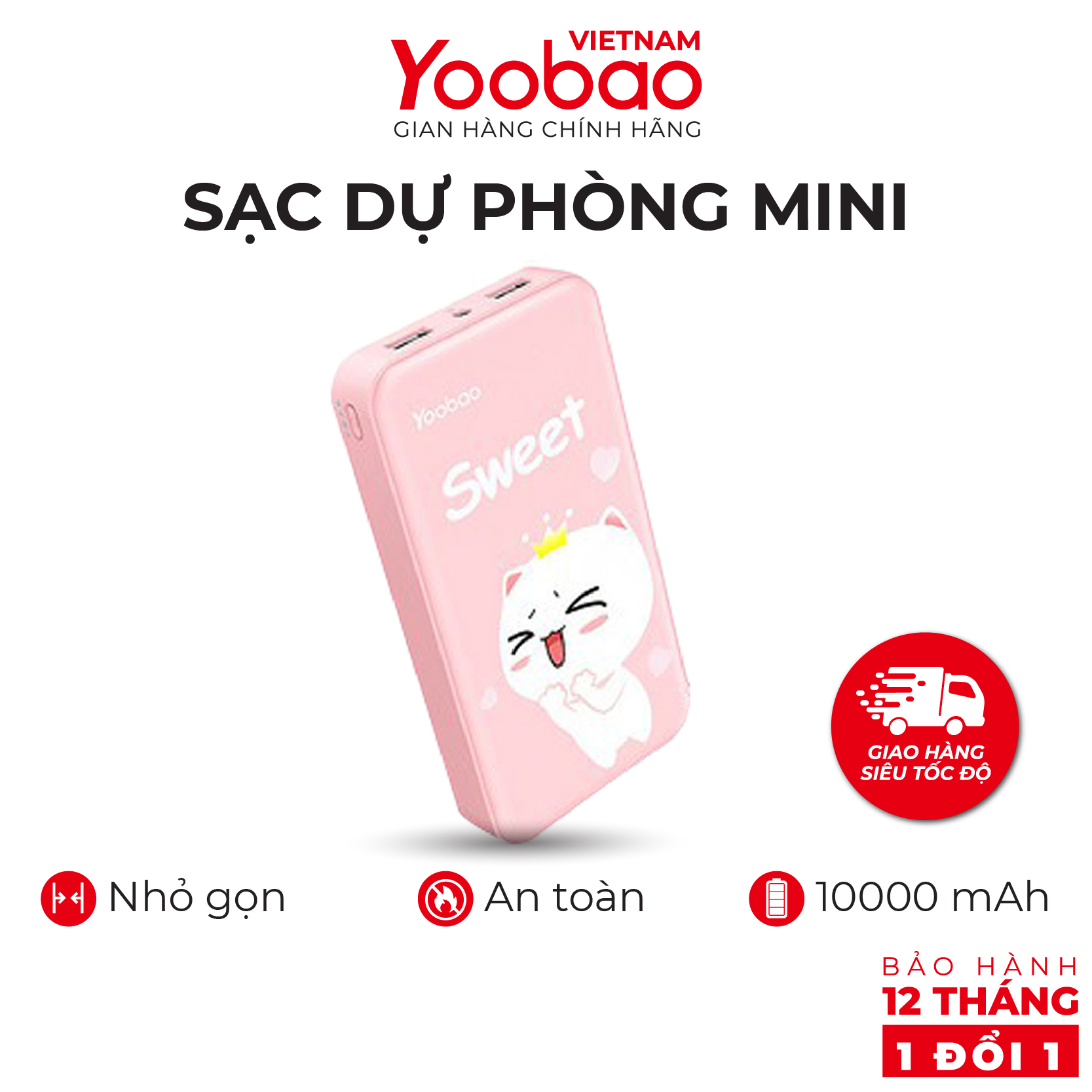 Sạc dự phòng 10000mA dễ thương Yoobao P10W - Sạc đồng thời 2 thiết bị - Đầu vào Lightning Micro USB - Hàng phân phối chính hãng - Bảo hành 12 tháng 1 đổi 1