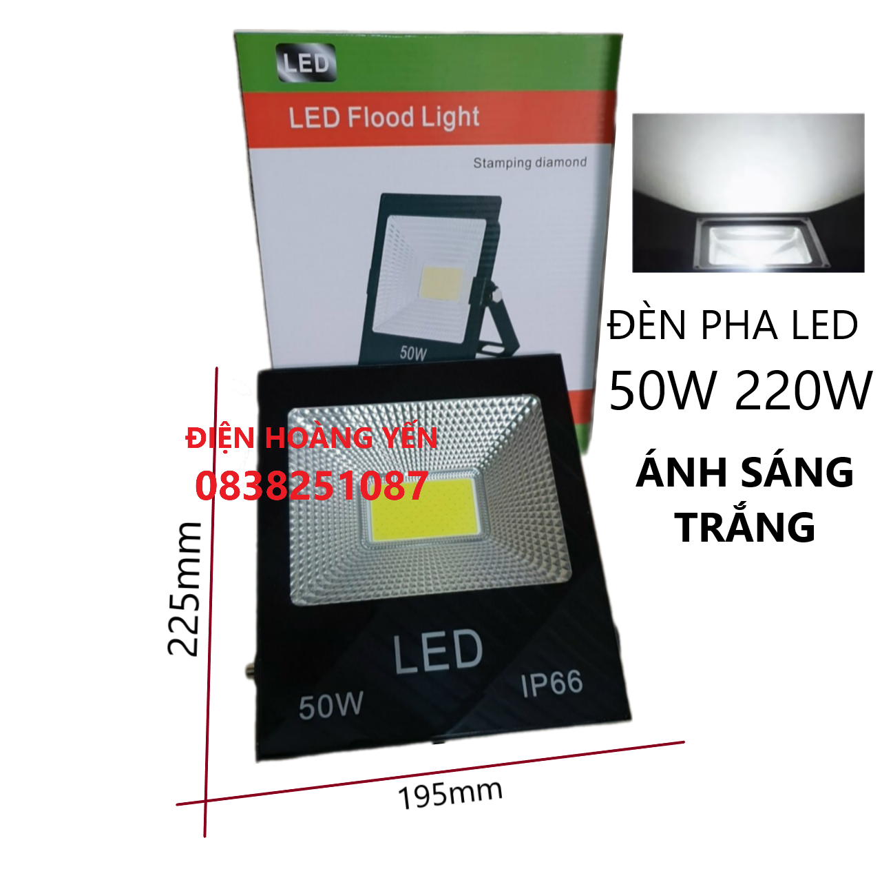 Đèn Pha Led 50W Chống Nước IP66 Siêu mỏng Siêu Sáng Tiết Kiệm Điện BH 12 Tháng Ánh Sáng Trắng/Vàng