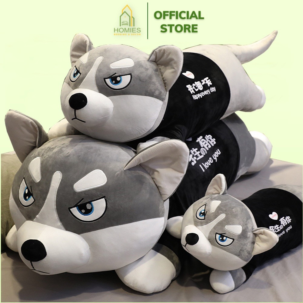 Gối Ôm Hình Thú Nhồi Bông HOMIES Mẫu Chó Husky Nhập Khẩu Nguyên Con - Bông Trắng Tinh Khiết Êm Ái Nhiều Kích Thước