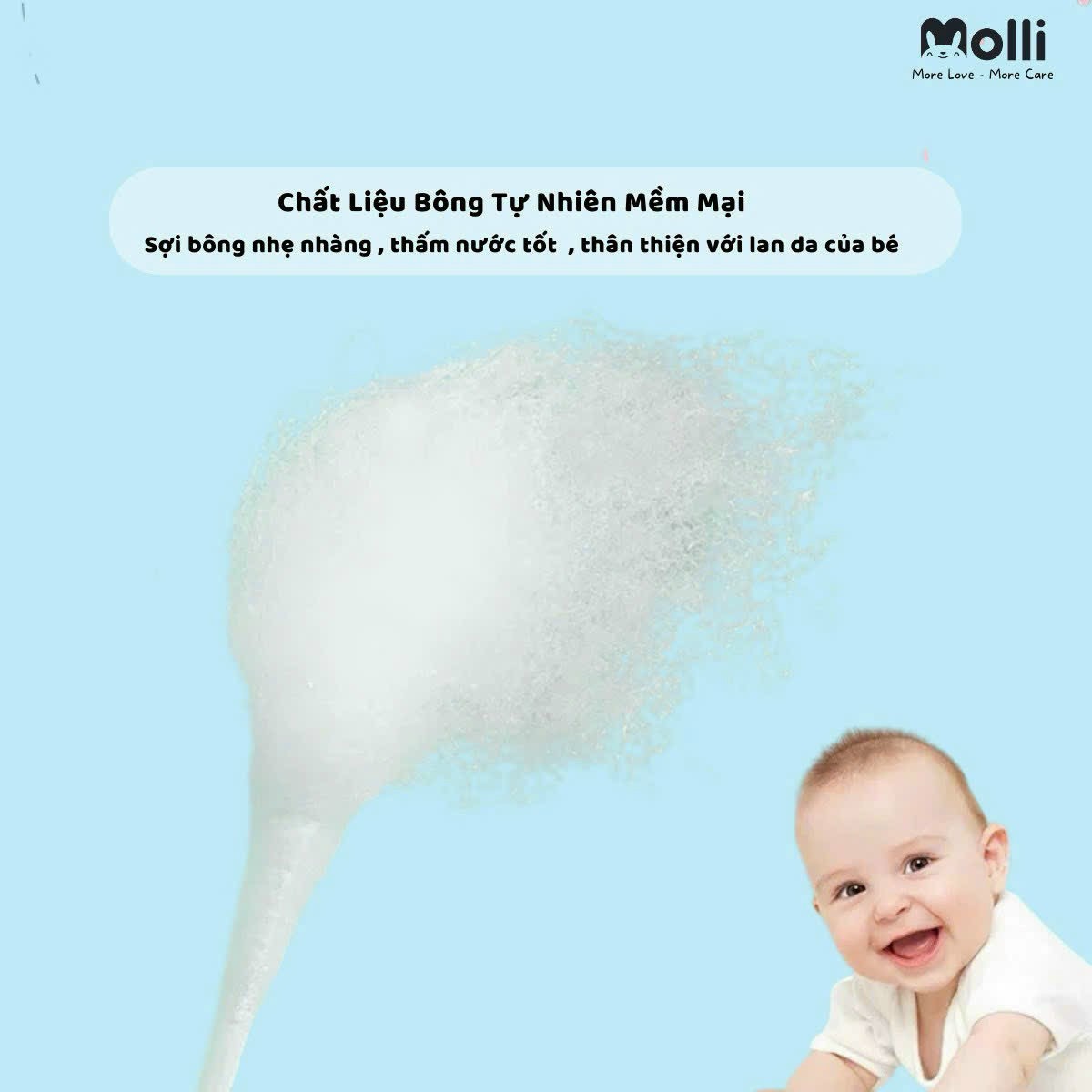 Tăm bông đa năng thân giấy Molli cho bé (Hộp 200/ 400 que)