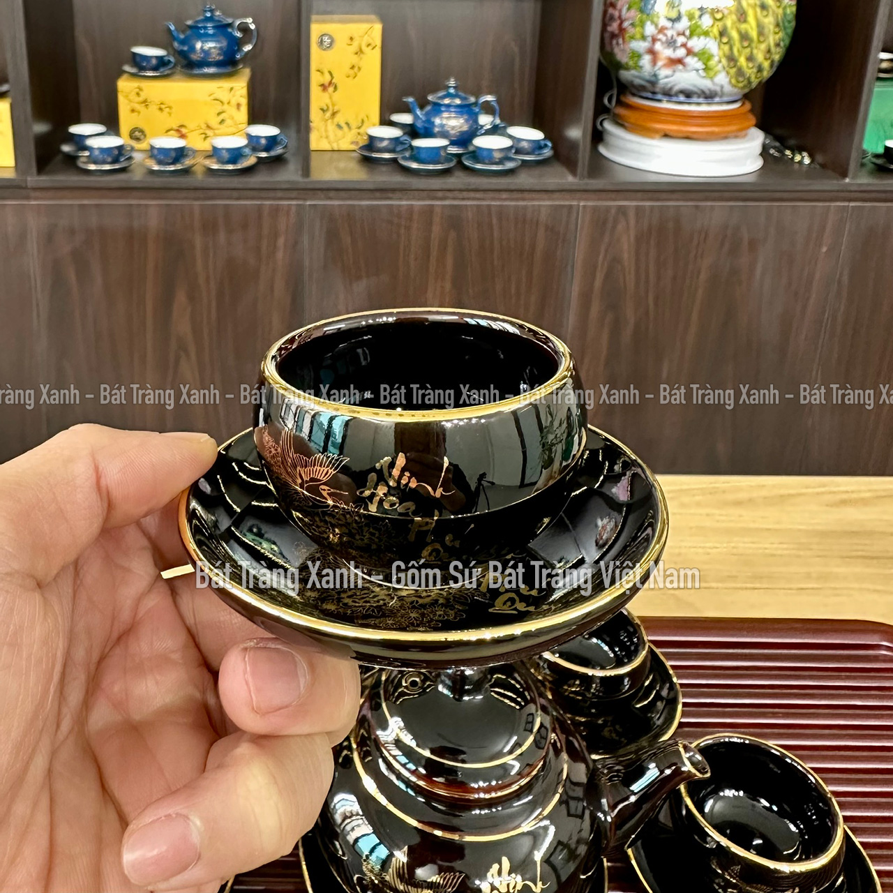 Bộ Ấm Chén Men Đen Bóng VInh Hoa Phú Quý - Bộ Ấm Trà Bát Tràng Đẳng Cấp