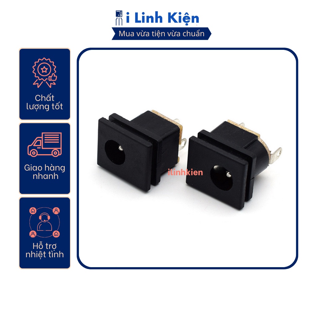 Jack nguồn DC cái 5.5x2.1mm vuông hàn dây DC015