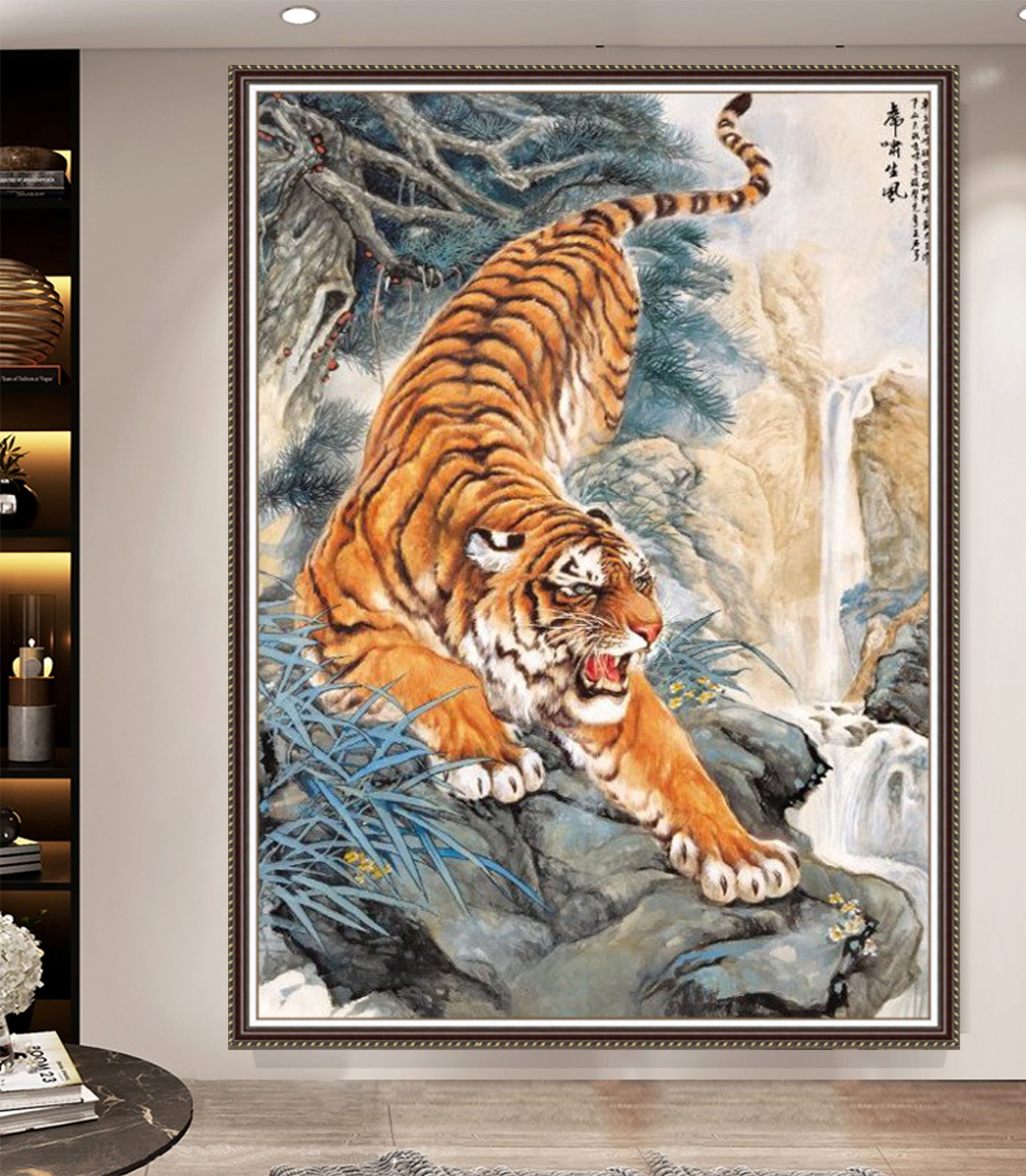 Tranh 3D con Hổ dán tường có sẵn keo dán