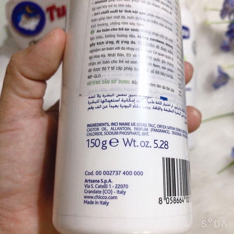 Phấn rôm tinh bột Gạo Chicco cho bé 150g - Italia