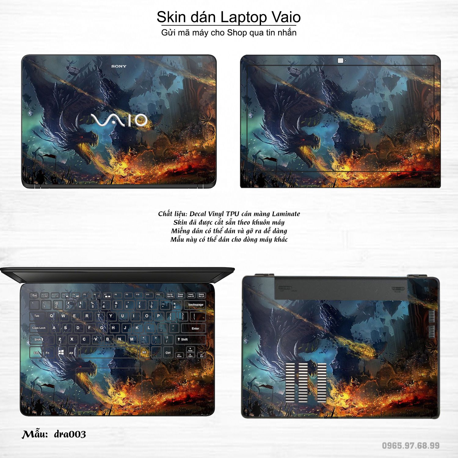 Decal Skin dán Laptop VAIO mẫu rồng