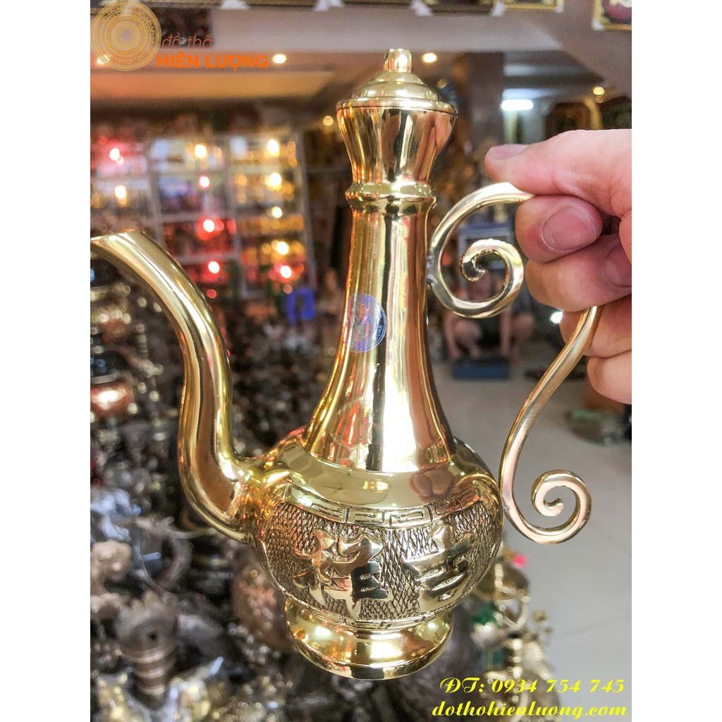 Bình Tửu Bằng Đồng Thờ Cúng Gia Tiên Cao 20cm (Màu Vàng)