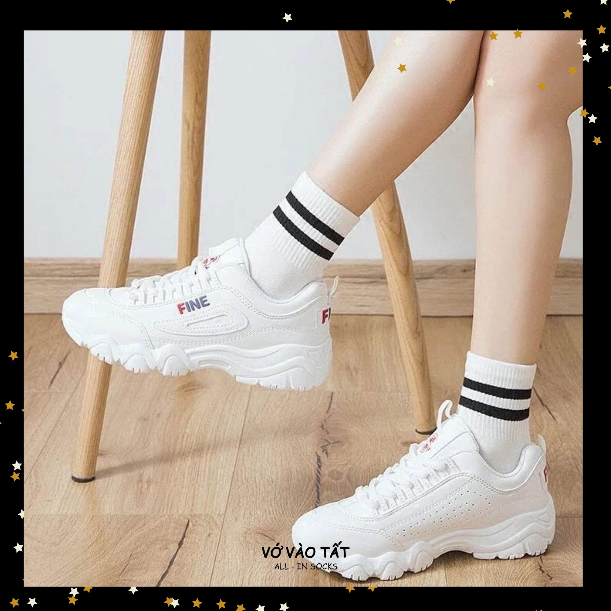 TẤT VỚ UNISEX TRẮNG ĐEN SỌC NGANG