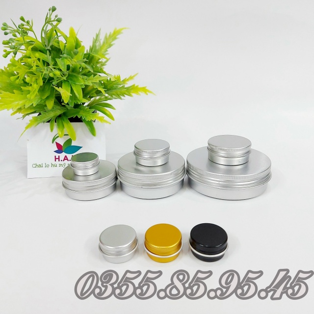 10 Hũ nhôm tròn đựng kem 5g / 10g / 15g / 20g / 30g / 50g / 100g / 150g / 200g - Lọ thiếc chiết mỹ phẩm du lịch.