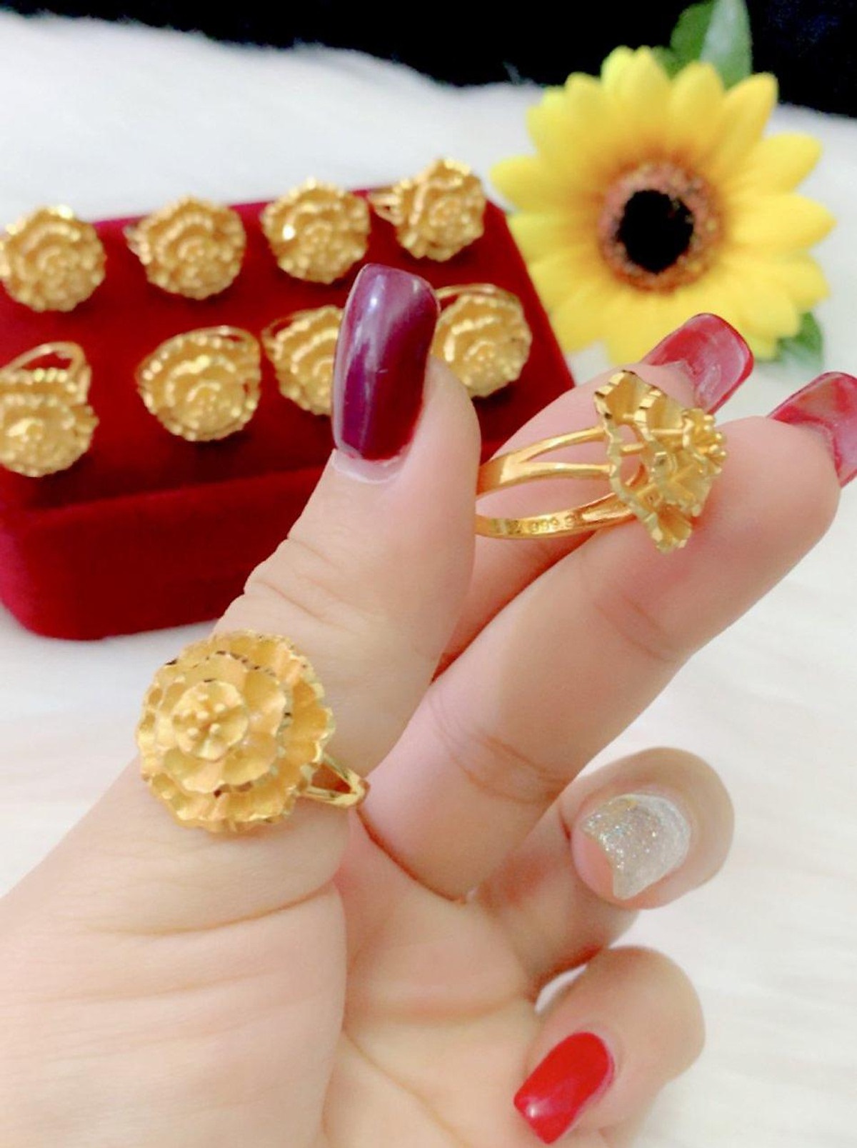 Nhẫn nữ cưới mạ vàng 24k 30R Kiểu Hoa Mẫu Đơn