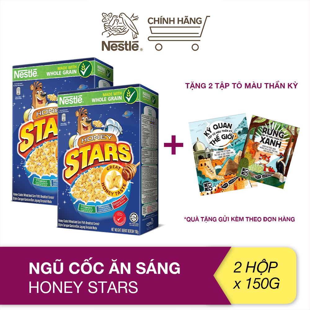 [Tặng tập tô màu] Combo 2 Hộp ngũ cốc ăn sáng Honey Stars (Hộp 150g)