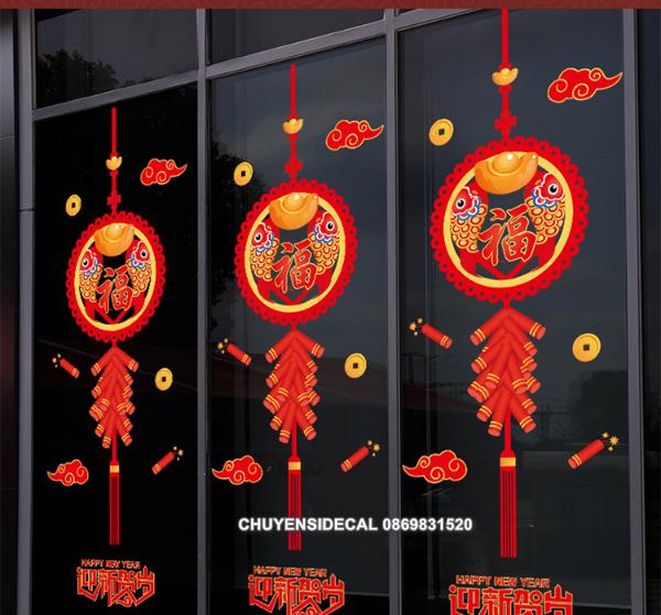 [HCM]Decal trang trí Tết - Cặp Dây răng cưa Cá Chép Đỏ pháo
