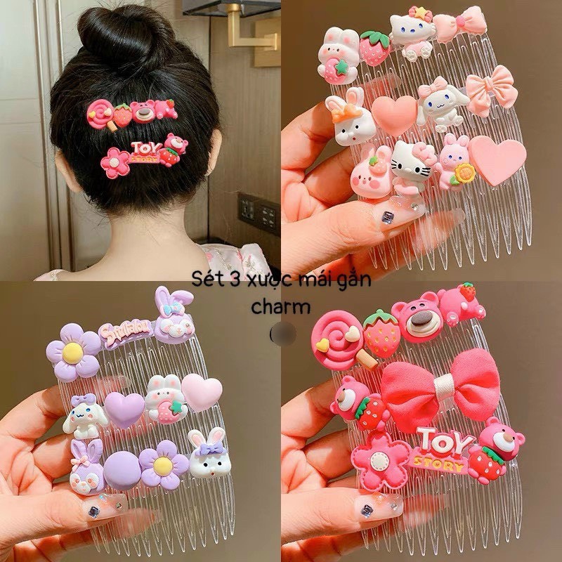 Set 3 cài tóc xược tóc gấu dâu họa tiết siêu dễ thương cho bé