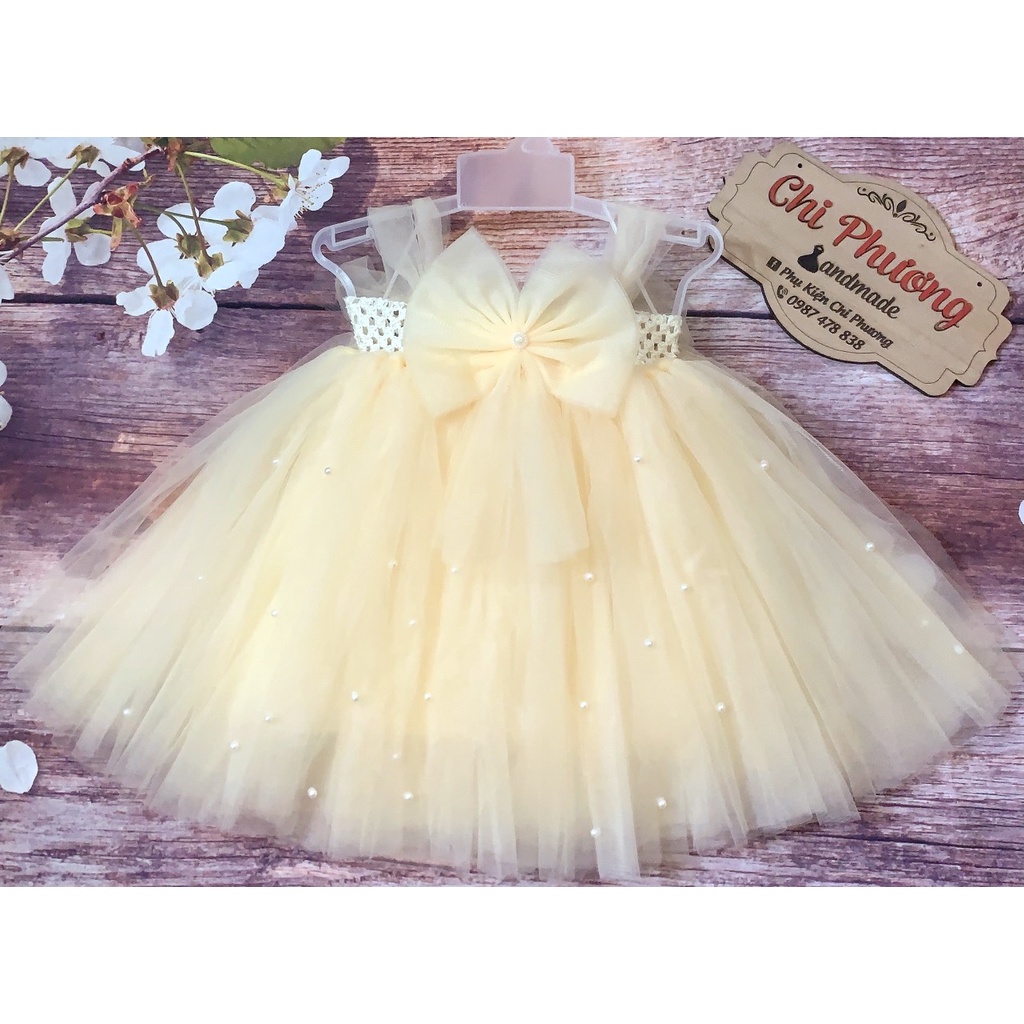 Đầm công chúa / Váy công chúa kem nơ cho bé từ 1 tháng đến 8 tuổi