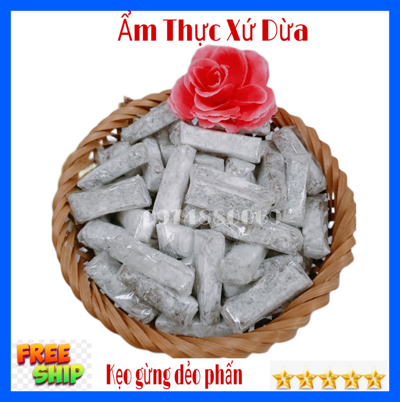(FREESHIP) 1kg Kẹo gừng dẻo phấn ít ngọt Bến Tre