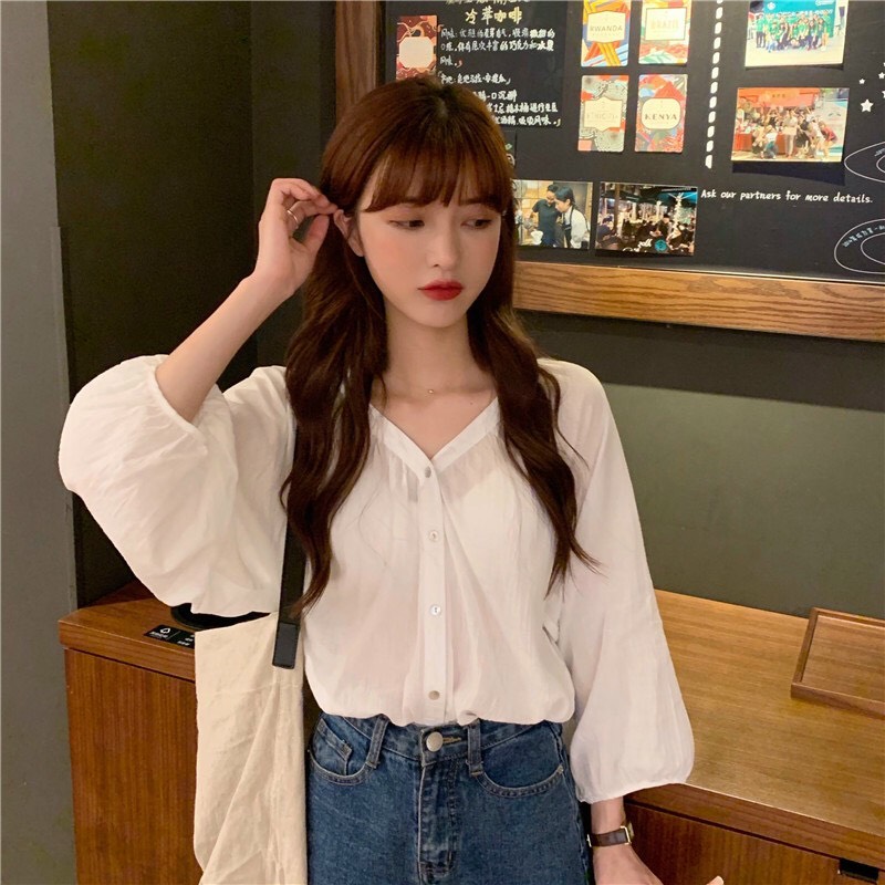 Áo sơ mi cổ tim đơn thời trang TTSA0814
