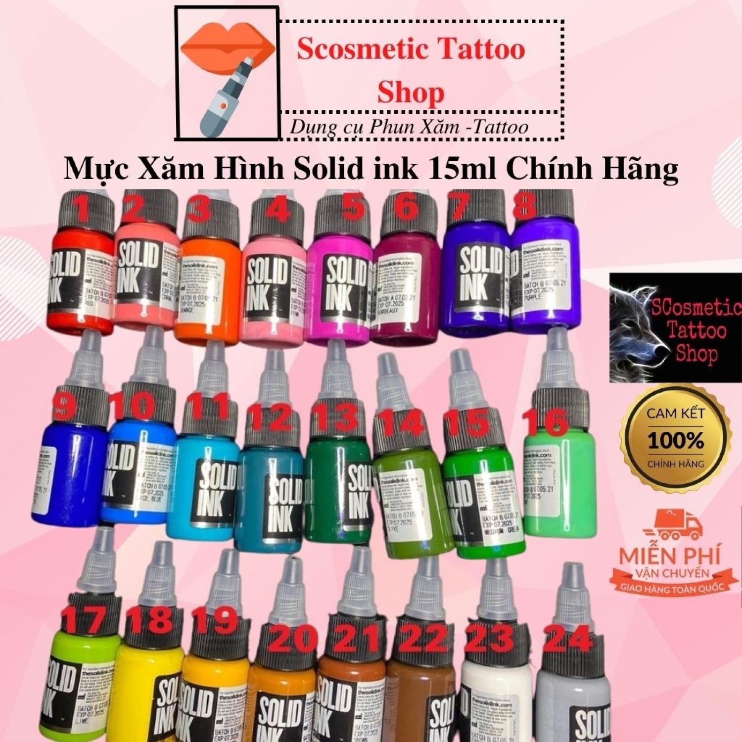 Mực xăm hình Solid Ink, mực màu xăm mini màu đẹp dễ bám- 0,5oz