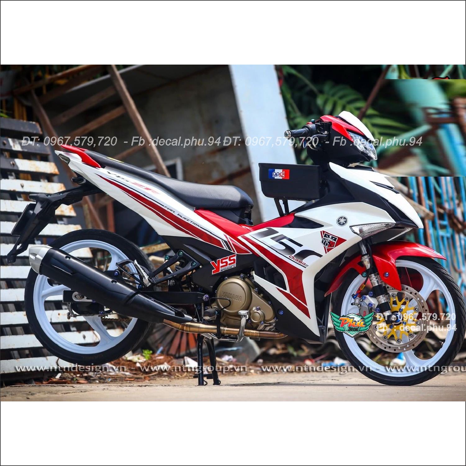 Tem rời exciter 150 y15zr trắng đỏ