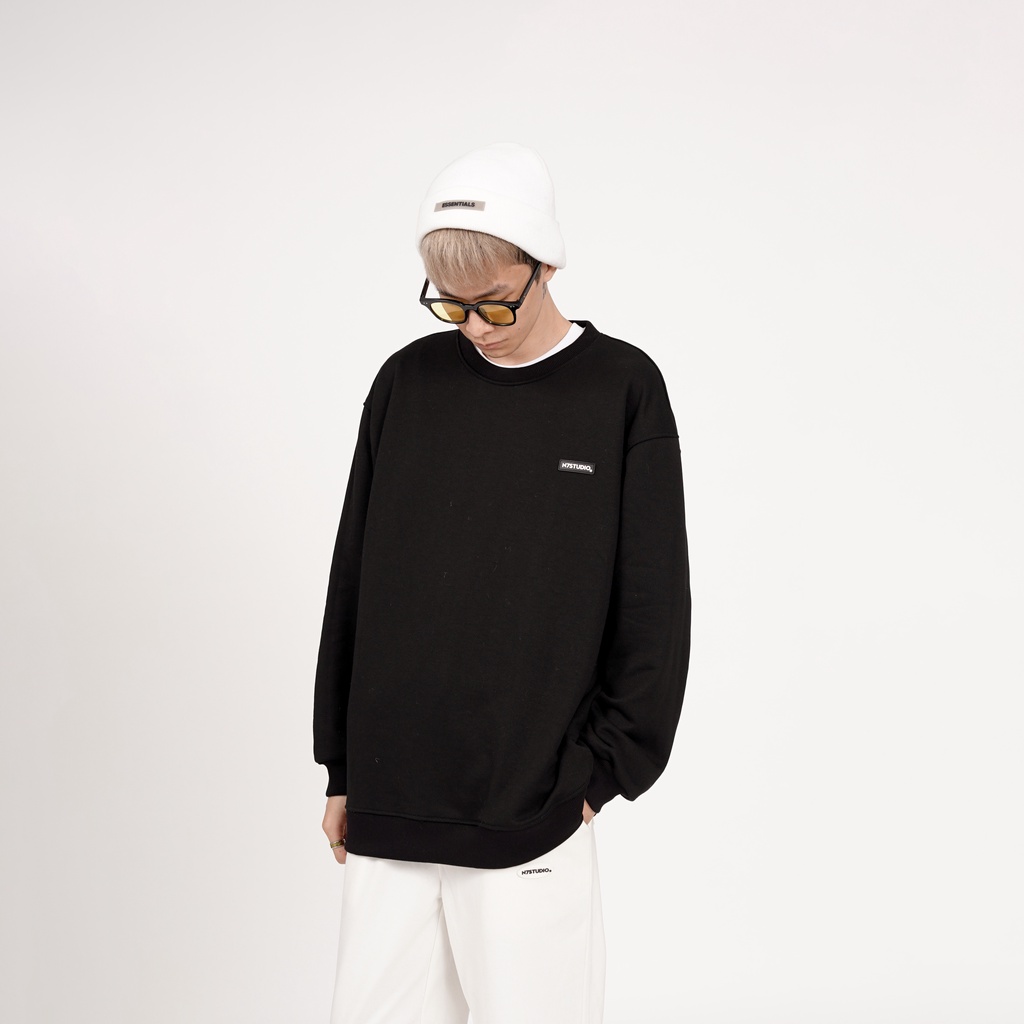 Áo sweater dài tay N7 Studio nỉ trơn basic nam nữ form rộng oversize 002