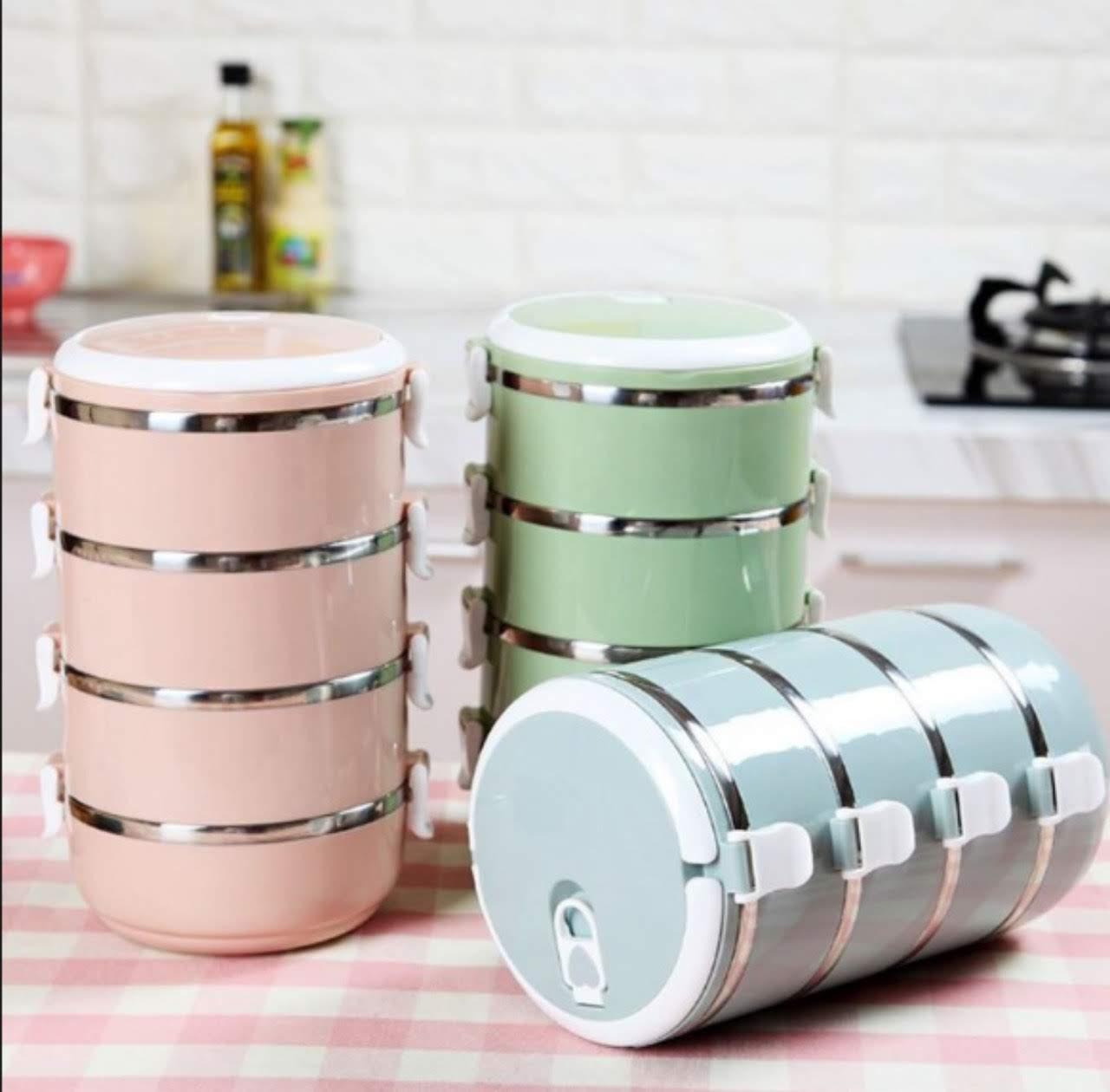 [HCM]Cặp lồng cà mên giữ nhiệt lúa mạch 4 tầng ruột inox 304
