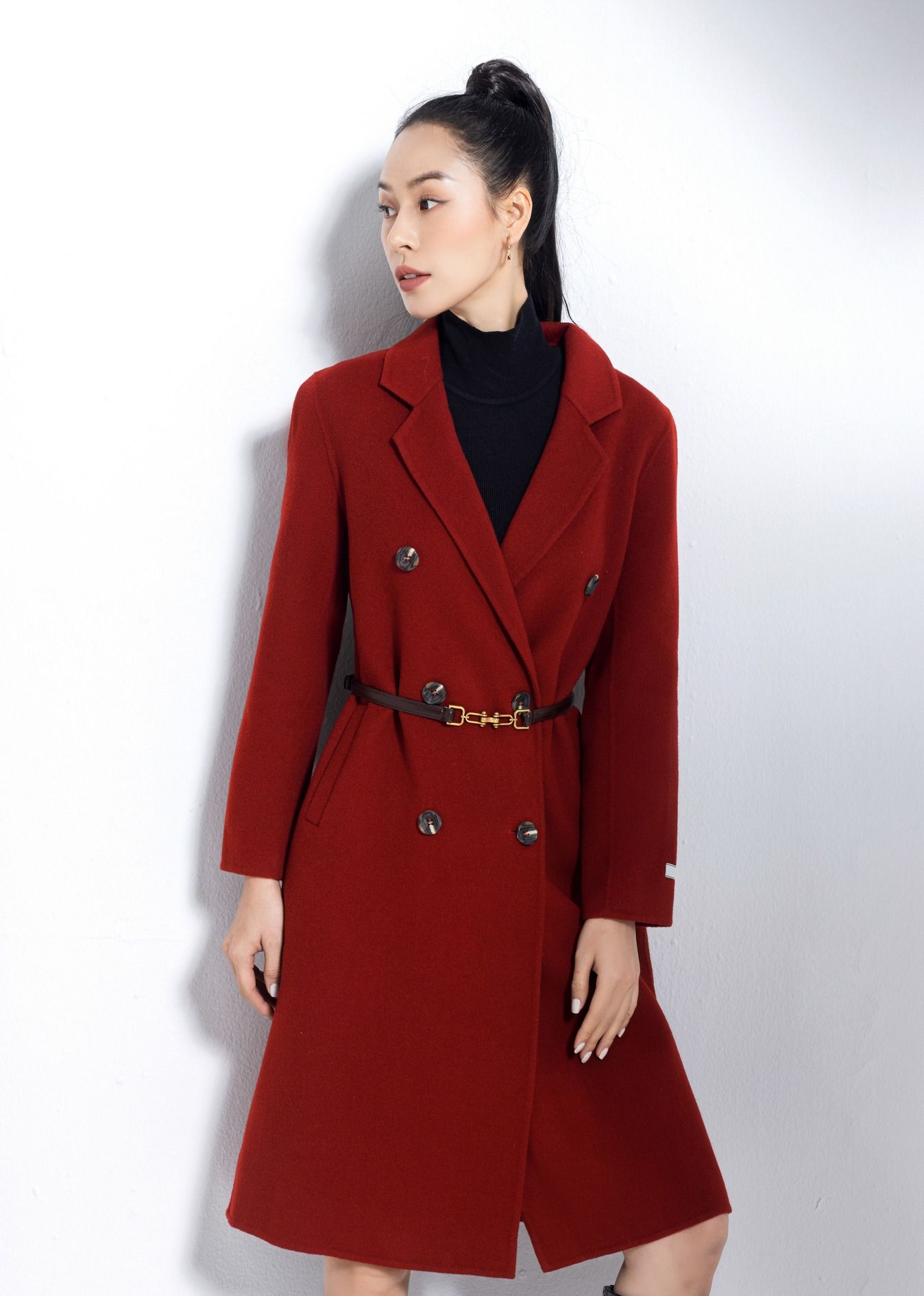 Áo dạ Handmade dài basic túi cơi sườn chéo by D.CHIC MS: 980261