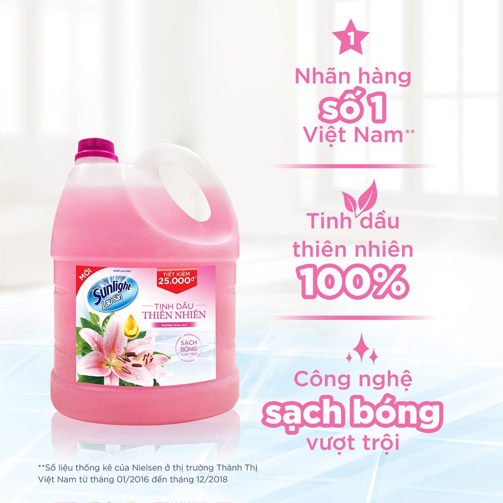 [HCM]Sunlight Lau Sàn Tinh Dầu Hoa Lily Can 3,6L (Hồng)