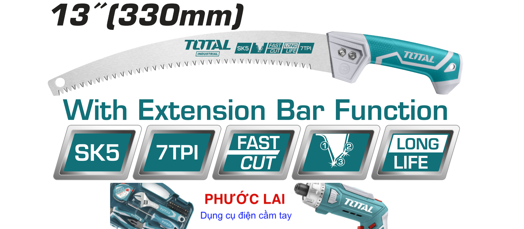 Cưa cành lưỡi cong 330mm total tht5113306