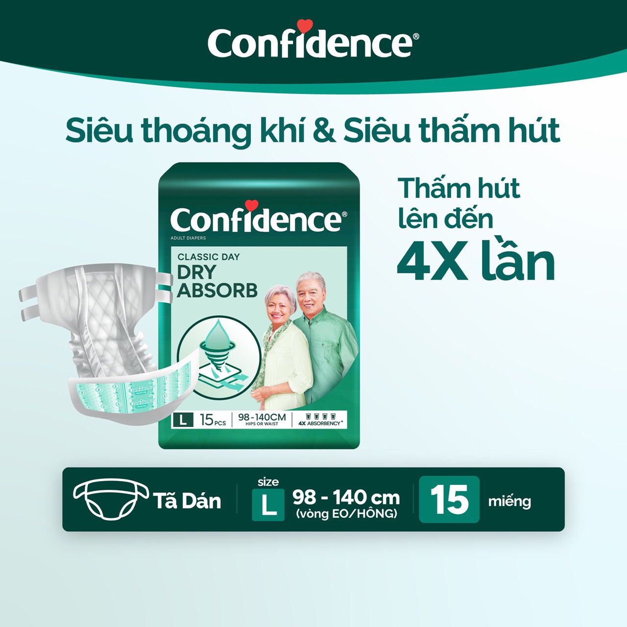 Tã dán Người Lớn Confidence Classic Day size M/L 15 miếng [HÃNG TÃ HUGGIES]