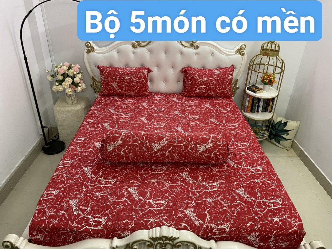 [HCM]Bộ drap thun Hàn Quốc loại 1 có mền 5 món ( 1 drap + 1 chăn chần bông + 3 áo gối) đủ size