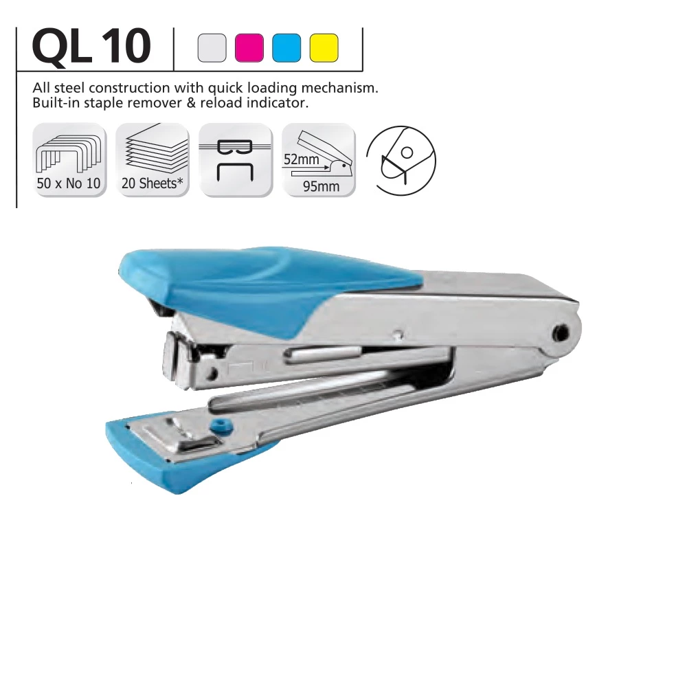 (1 Mua tặng 1 - tặng kèm hộp kim) Bấm Kim Văn Phòng Số 10 Thân Inox KANGARO - QL10 - Sử Dụng Kim Số 10, Có Thể Bấm 20 Tờ