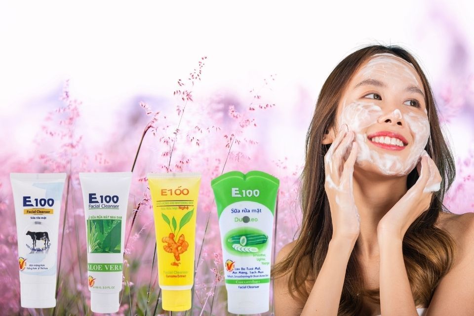 Sữa Rửa Mặt E100 ngừa mụn, sáng da chuẩn hàng