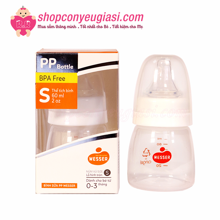[HCM][Mẫu Mới] Bình Sữa Wesser PP Cổ Hẹp 60ml / 140ml / 250ml