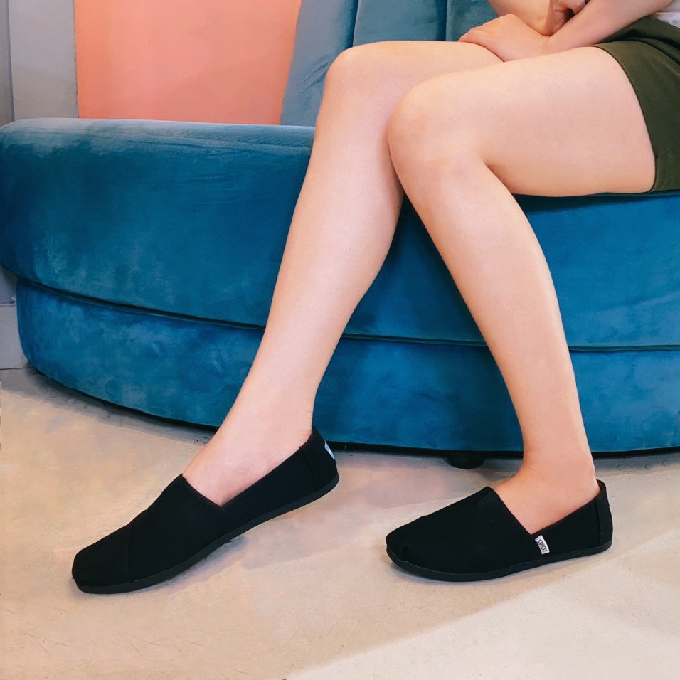 [HCM]Giày toms Đen đế Đen BLACK, đế cao su đúc, lót da, giày búp bê nữ dễ thương.