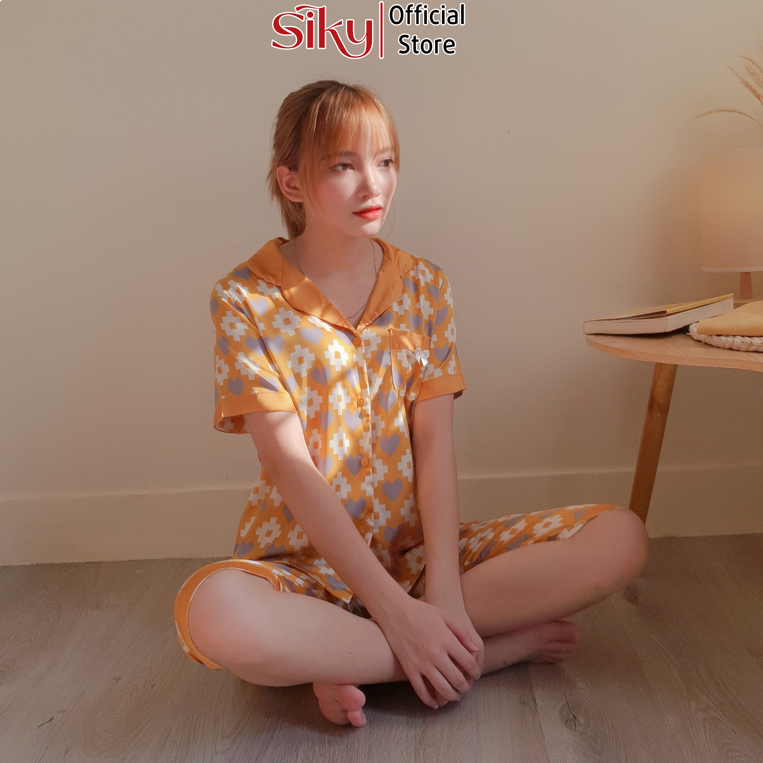 Bộ pijama nữ caro SIKY chất lụa satin - BN09