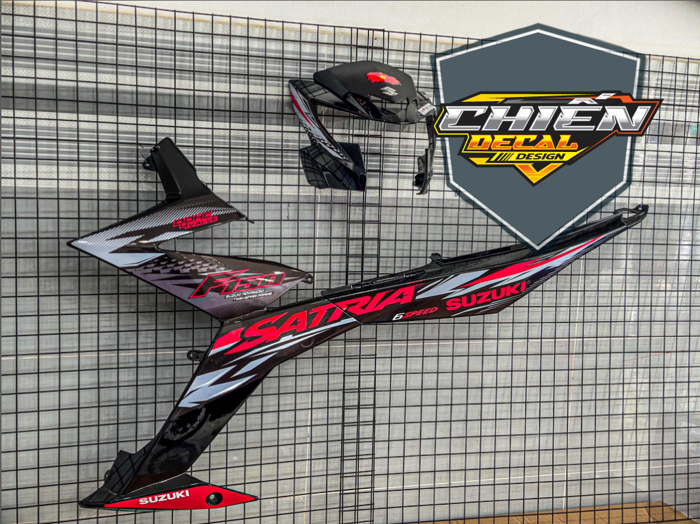 Tem rời xe satria - raider F150 mẫu tem chế đen xám đỏ 2024