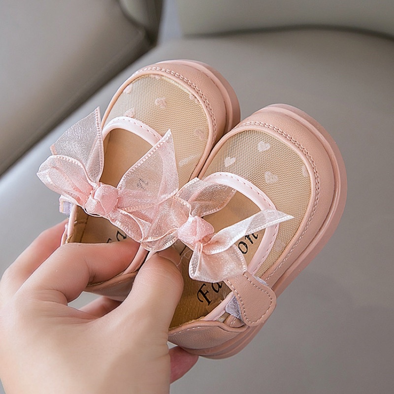 Giày búp bê cho bé trái tim phối lưới quai dán bé gái siêu xinh