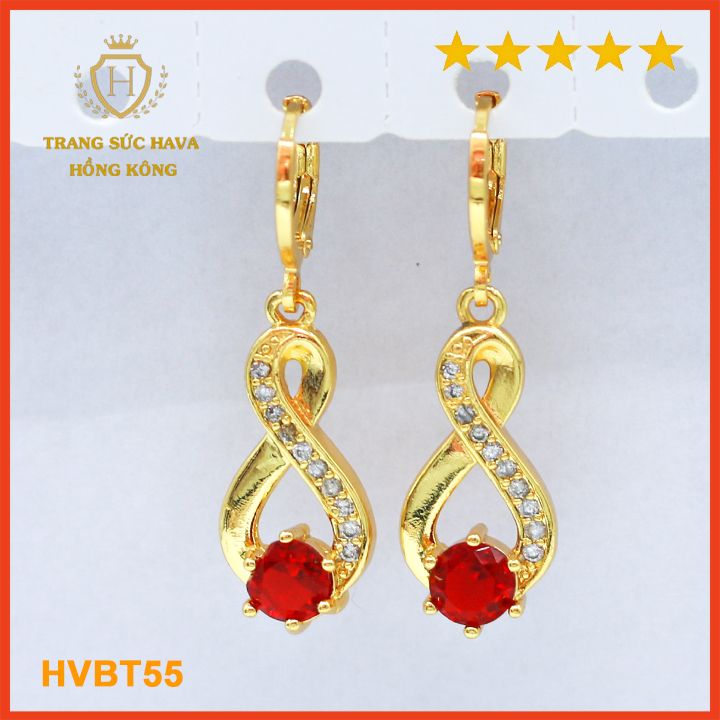 Bông Tai Nữ Titan, Khuyên Tai Nữ Đính Đá Dáng Thả Xi Mạ Vàng 24k Cao Cấp - Trang Sức Hava Phong Cách Thời Cá Tính Trẻ Trung