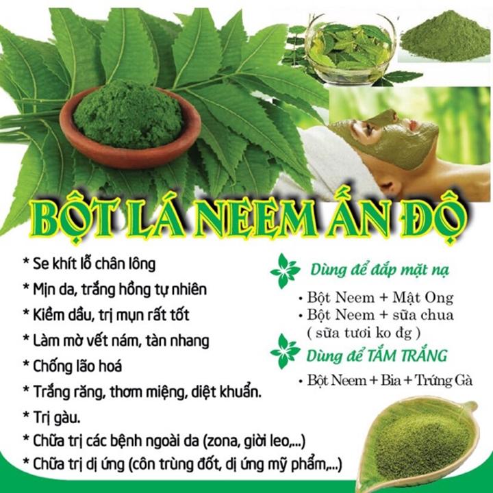 Bột Lá Neem Ấn Độ 100 Gram - Giảm mụn, Kiềm dầu, Mờ Thâm