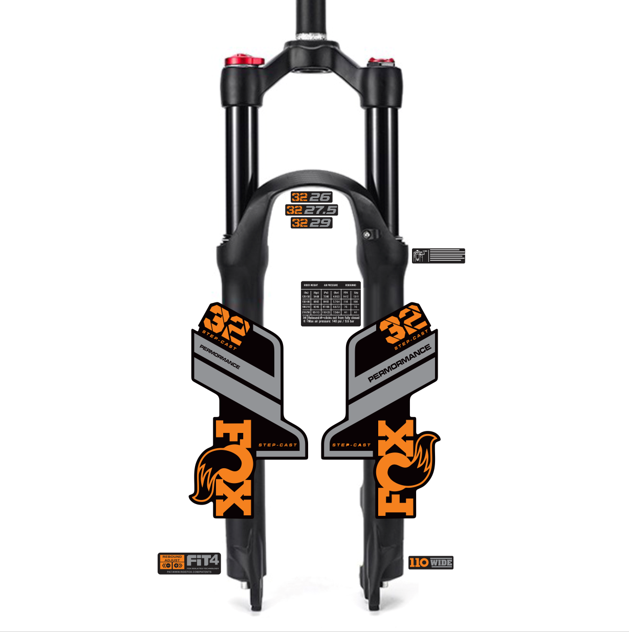 tem decal dán phuộc xe đạp địa hình Fox performance 32 2021 | cheetahdecals.com