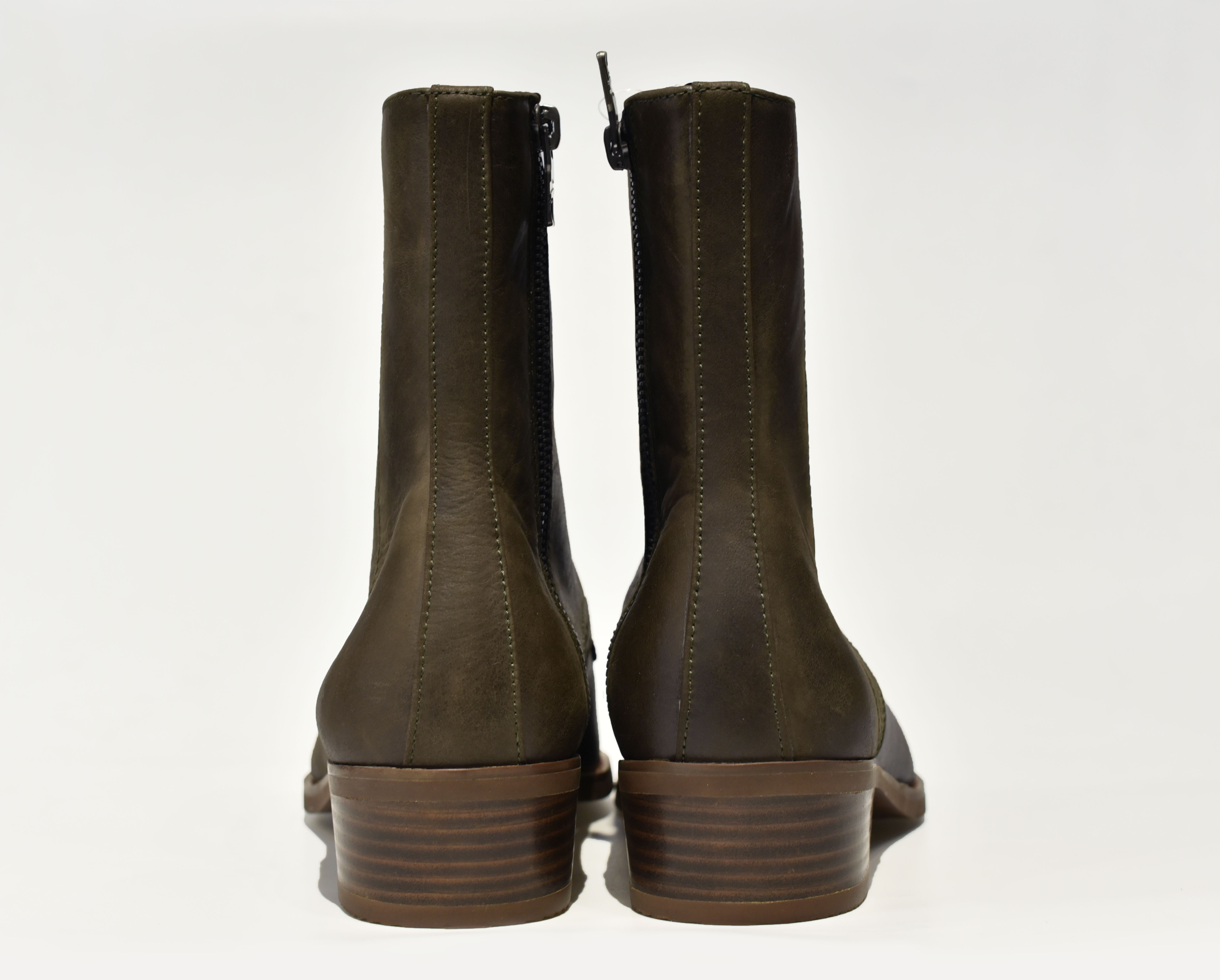 [TATHANIUM Footwear] Giày zip boot cột dây màu xanh rêu da bò pullup