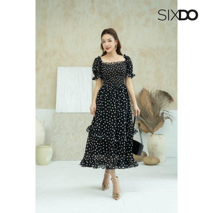Đầm midi chấm bi SIXDO (Polka Dot Midi Voile Dress)