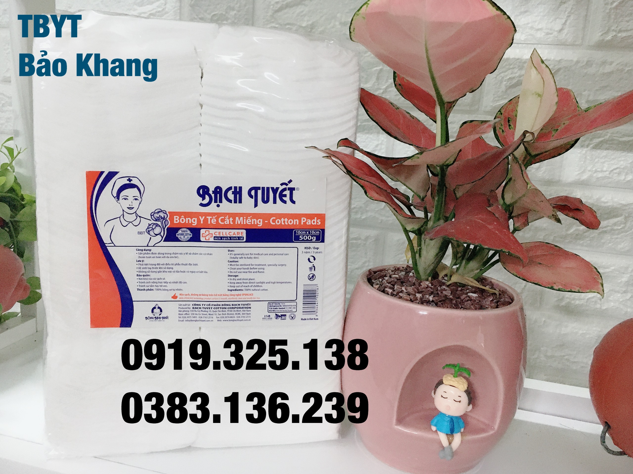 [HCM]Bông Gòn Cắt Miếng Sẵn Bạch Tuyết (10×10cm) Gói 500g