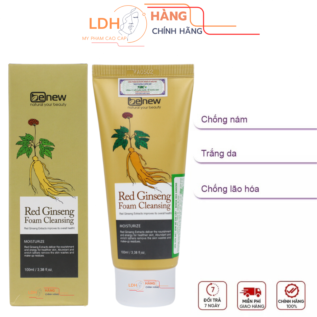 Sữa rửa mặt cao cấp Hồng Sâm Benew Red Ginseng,chống nám, trắng da, chống lão hoá,