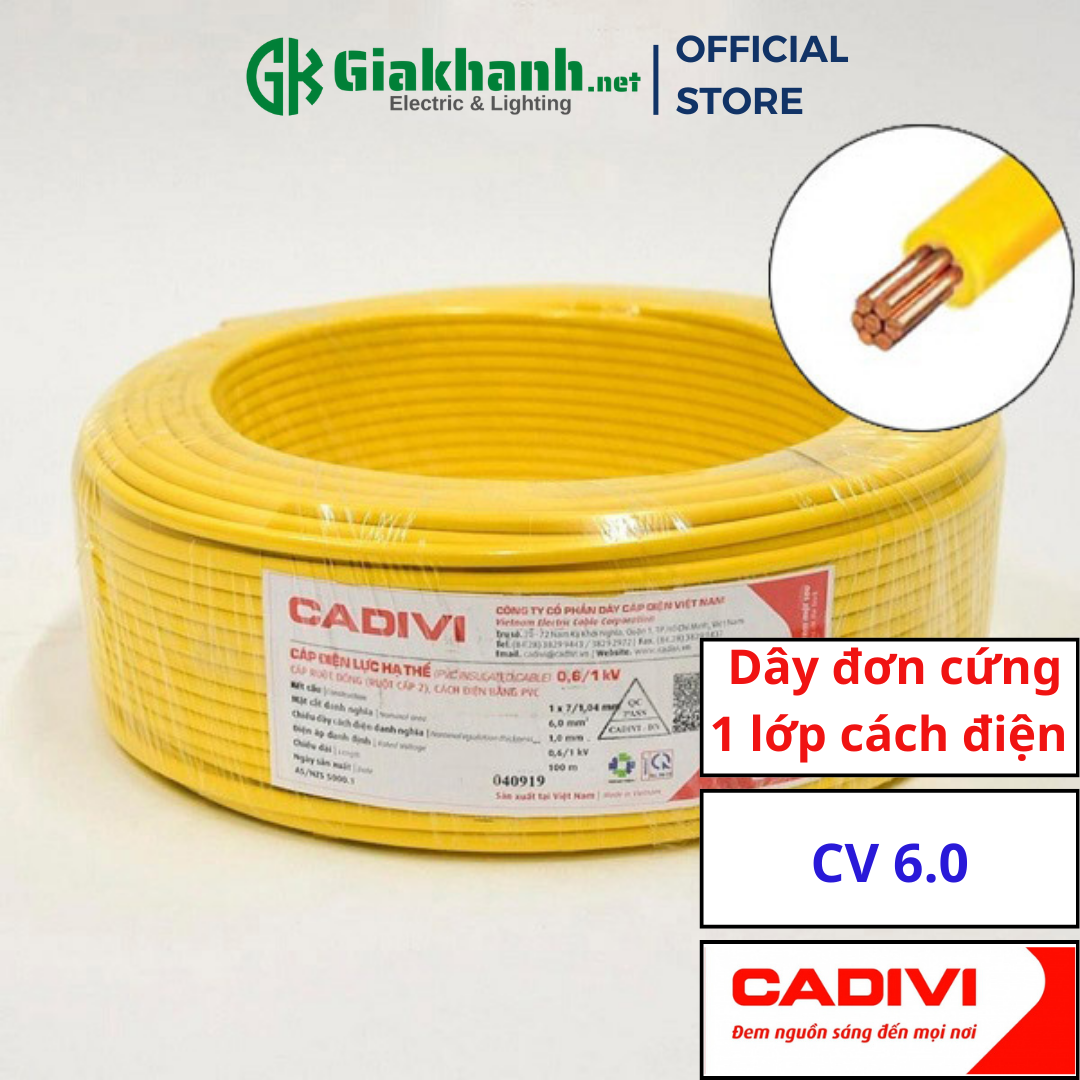Dây Điện Đơn 1 Lõi, 1 Lớp Cách Điện Cadivi CV 6.0 – 0,6/1kV 6.0 mm2