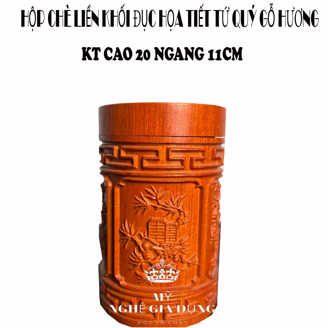 Lọ đựng chè hộp chè liền hối đục tứ quý gỗ hương