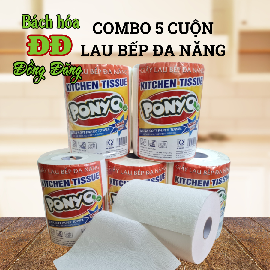 Combo (5 cuộn) giấy lau bếp đa năng 2 lớp cao cấp PONYO