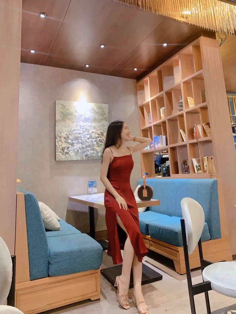 Đầm lụa 2 dây ngọc trai-QH