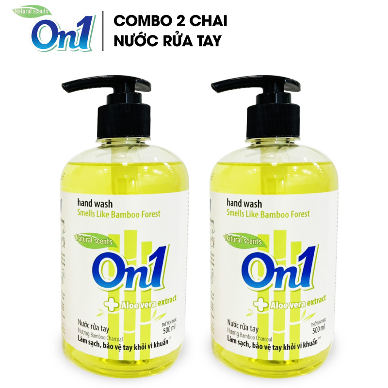 Combo 2 chai nước rửa tay sạch khuẩn On1 (2 Chai x 500ml) hương bamboo Charcoal RT504, khả năng diệt khuẩn cao, phòng chống dịch bệnh, mùi hương được lấy cảm hứng từ thiên nhiên